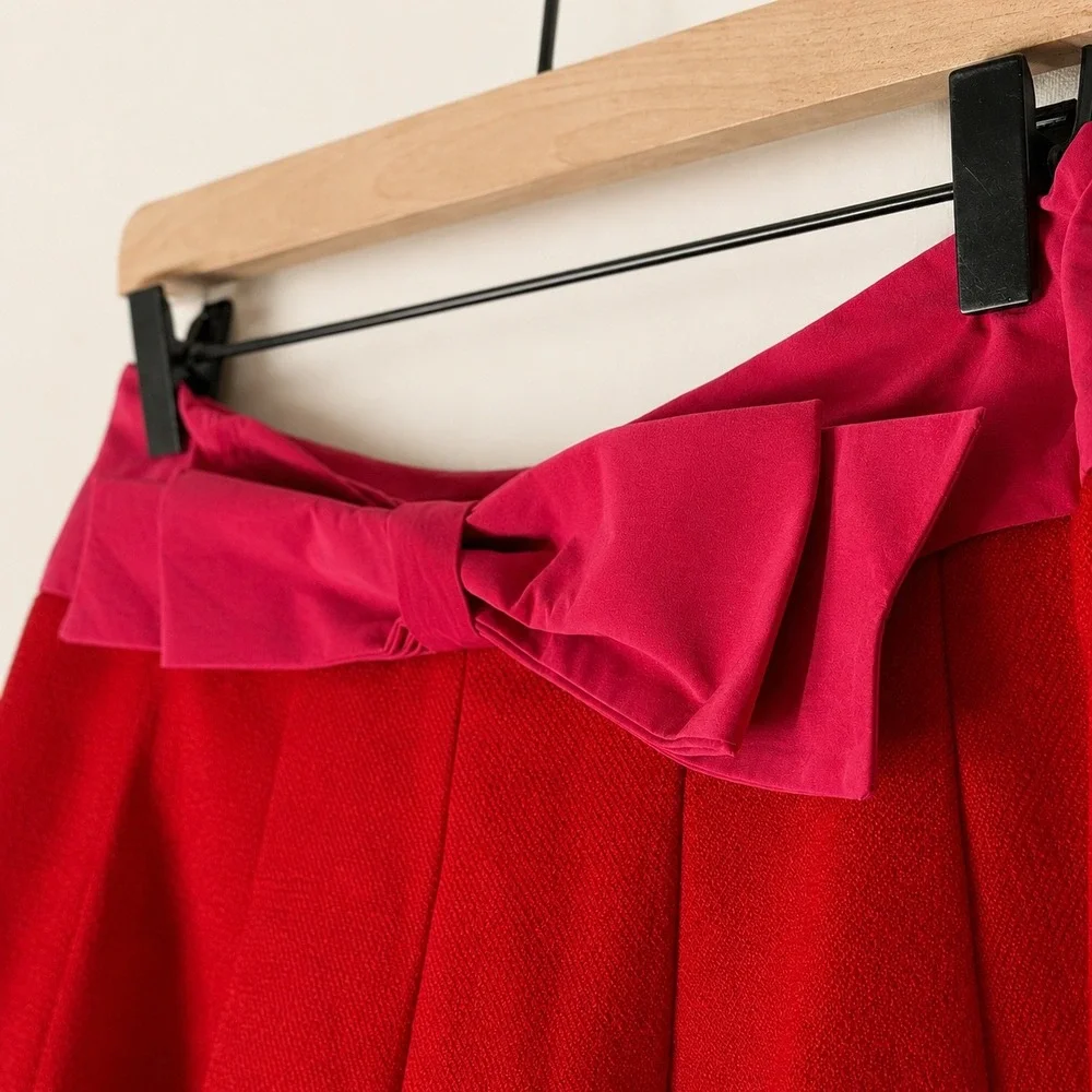 Anthropologie Maeve Paneled Skirty Shorts Red Pink Bow Waist Size 4